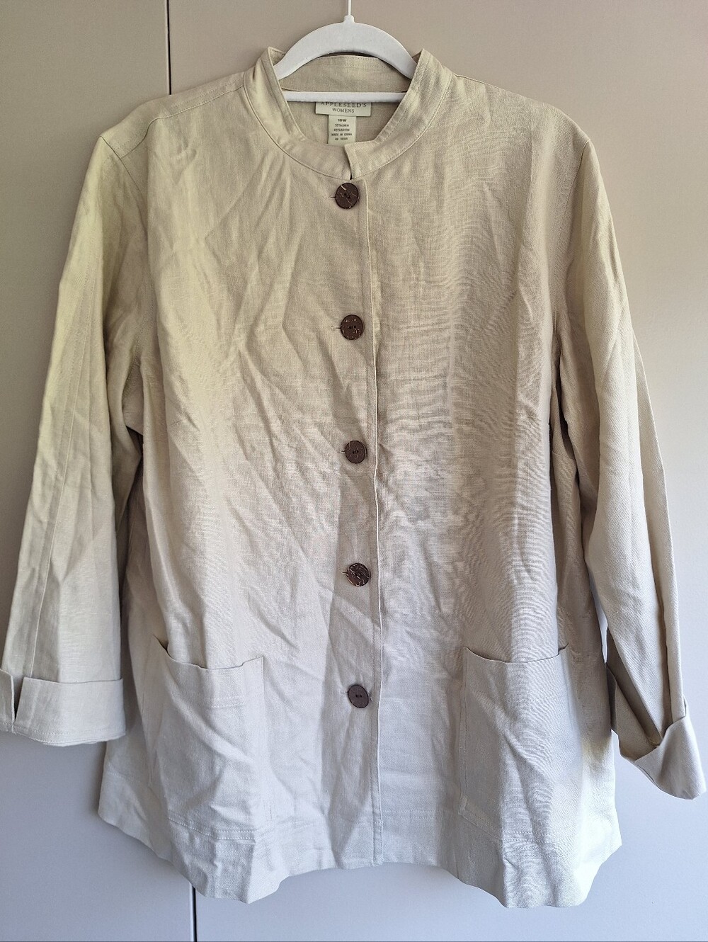 Appleseed's Linen Blend Beige Mandarin Collar Button Front Summer Jacket 18W